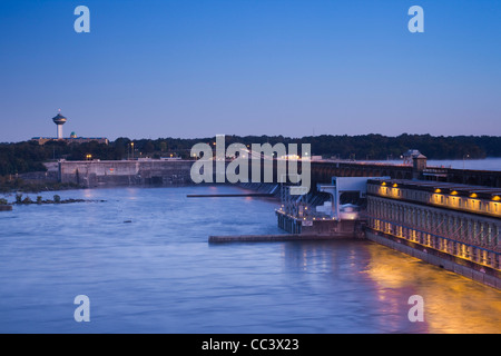 USA, Alabama, Muscle Shoals Area, Florence, Renaissance Tower, Wilson Lock and Dam, Lake Wilson and Tennessee River, dawn Stock Photo