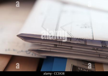 STACK OF BUILDING DRAWINGS PLANS Stock Photo