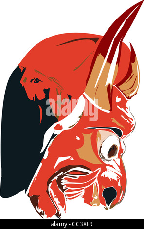 Red Devil Portrait illustration. Profile view. Stock Photo