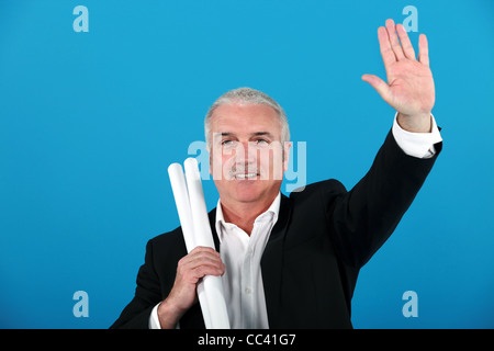 Engineer holding up his hand Stock Photo