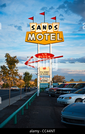 A sign for the Sands Motel on the historic Route 66 in Grants New Mexico Stock Photo