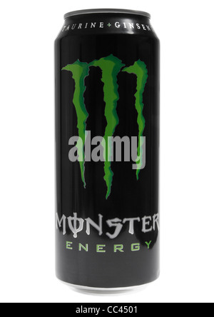 Can of monster energy drink on white background Stock Photo