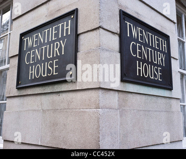 The name plaques on the corner of Twentieth Century House, the UK head office of Twentieth Century Fox. Stock Photo