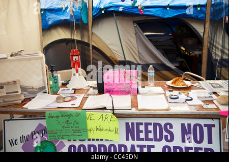 An information tent at the Occupy Washington DC protest at Freedom Plaza.