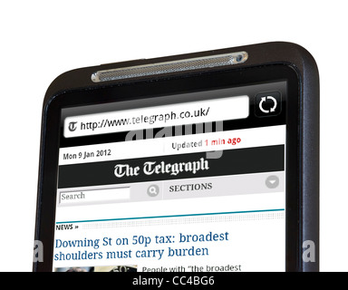 Reading the Daily Telegraph online newspaper on an HTC smartphone Stock Photo
