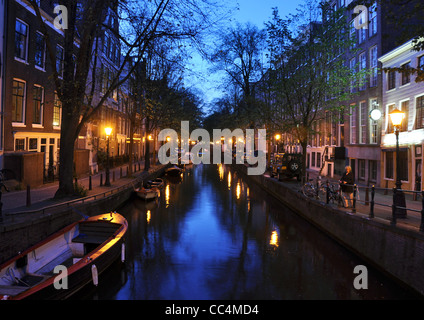 Amsterdam canal at night Stock Photo