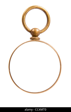 Antique Old Brass Pocket Watch with Blank Face Isolated on White Background Stock Photo