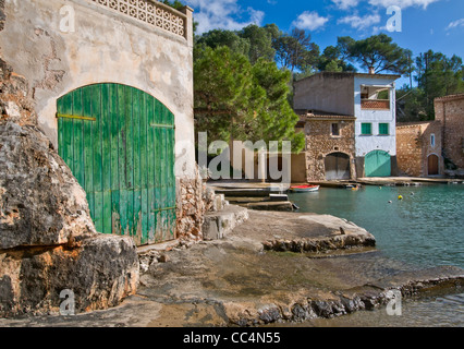 Cala Figuera harbour inlet  with vacation houses and villas, Mallorca Balearic Islands Spain Stock Photo