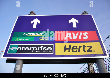 Hire car sign at Newcastle International Airport, Newcastle upon Tyne, Tyne and Wear, England, United Kingdom