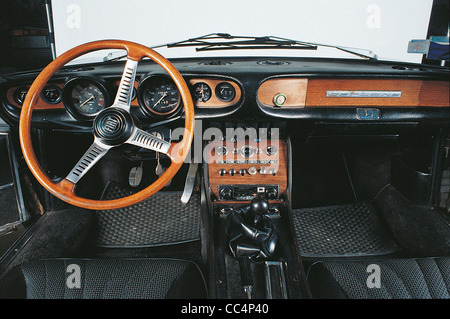 Cars Italy XX - Auto Fiat Dino 2000 Coupe. Year 1968. Metallic Gray. Detail Of The Dashboard And Steering Wheel Stock Photo