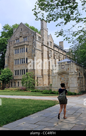 Yale University student walking on campus Stock Photo
