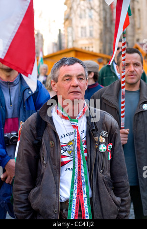 Hungarian nationalists demonstrate at the occasion of the 15 March commemoration of the 1848 revolution in Budapest Hungary Stock Photo
