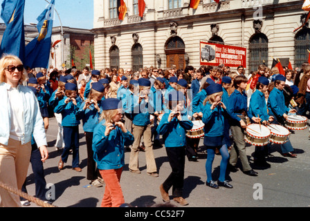 Demonstration on May 1st, 1973 in East Berlin with a music group of the national childrens organization 'Ernst Thaelmann'. Stock Photo