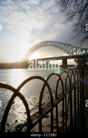 Runcorn Bridge between Runcorn and Widnes, Cheshire, England,UK Stock Photo