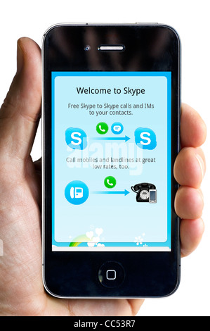 Using Skype internet calling on an Apple iPhone 4 smartphone Stock Photo