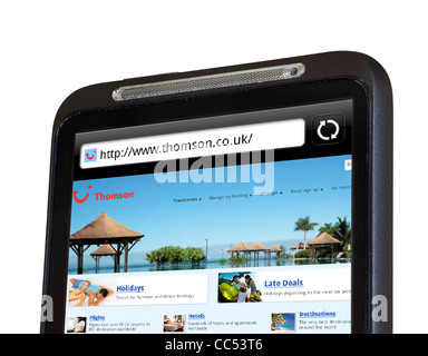Browsing the Thomson Holidays website on an HTC smartphone Stock Photo