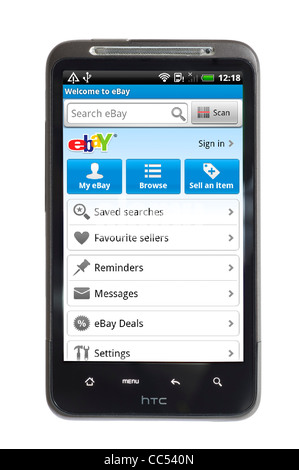 Using the ebay android app on an HTC smartphone Stock Photo