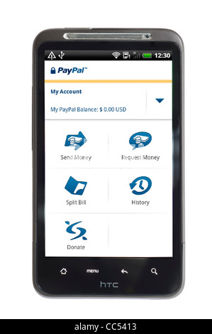 Using the PayPal app on an HTC smartphone Stock Photo