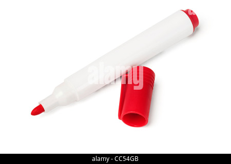 Whiteboard Red Marker Pen on white Background Stock Photo