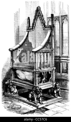 King Edward's Chair St Coronation throne British monarch King Queen royal seat Stone of Scone Westminster Abbey shrine Stock Photo