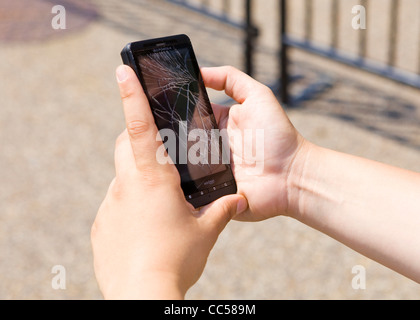 Broken smart phone LCD screen Stock Photo