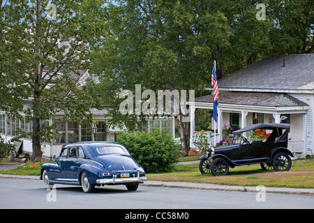 1950 Packard De Luxe 8 Sedan and Ford Model T. Haines. Alaska. USA Stock Photo