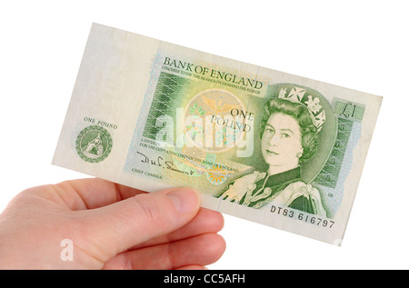 One pound note, old style British one pound note. Stock Photo