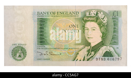 One pound note, old style British one pound note. Stock Photo