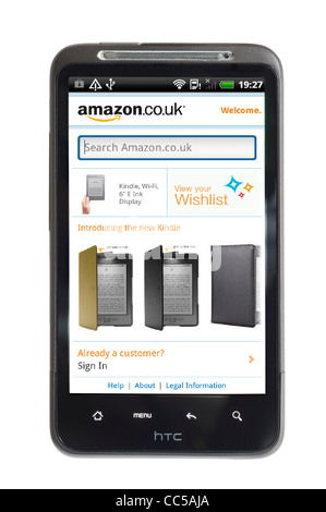 Shopping online at amazon.co.uk via the android app on an HTC smartphone Stock Photo