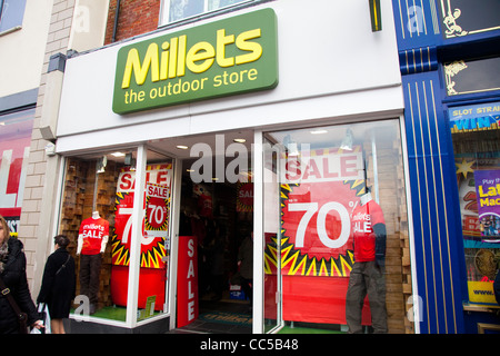Sale at Millets outdoor fashion shop, Bromley High Street, Bromley, Kent, UK Stock Photo