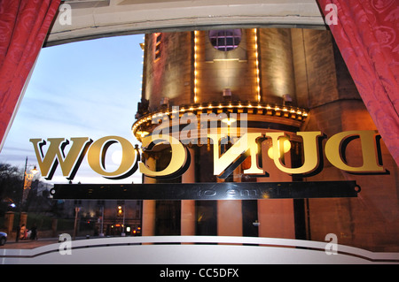 The Sunderland Empire Theatre through The Dun Cow Pub window, High Street, Sunderland, Tyne and Wear, England, United Kingdom Stock Photo