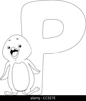 Coloring Page Illustration Featuring a Penguin Stock Photo