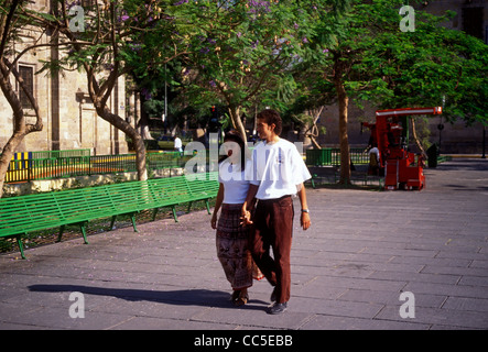 Mexicans, Mexican people, teenage boy, teenage girl, couple, boyfriend, and girlfriend, teenagers, holding hands, Guadalajar,a Jalisco State, Mexico Stock Photo