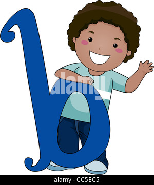 Illustration of a Kid Standing Behind a Letter B Stock Photo