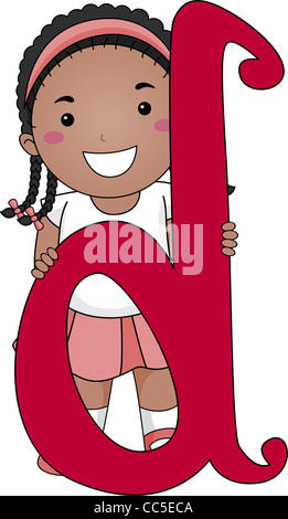 Illustration of a Kid Standing Behind a Letter D Stock Photo