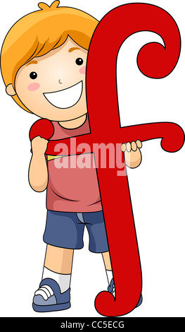 Illustration of a Kid Standing Behind a Letter F Stock Photo