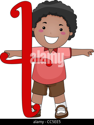 Illustration of a Kid Standing Behind a Letter T Stock Photo
