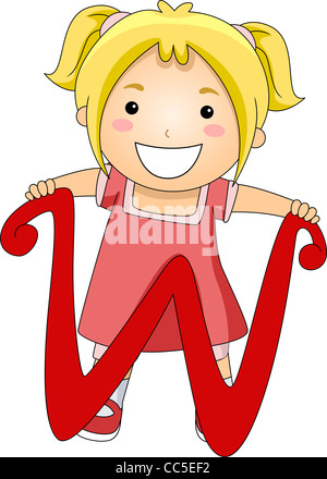 Illustration of a Kid Standing Behind a Letter W Stock Photo