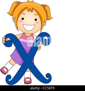 Illustration of a Kid Standing Behind a Letter X Stock Photo