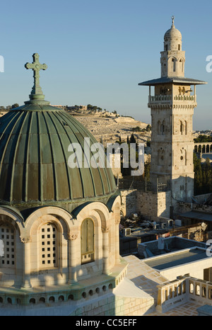View from Notre dame de Sion Ecce Homo with dome and minaret. Jerusalem Old City. israel Stock Photo