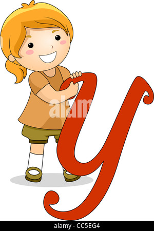 Illustration of a Kid Standing Behind a Letter Y Stock Photo