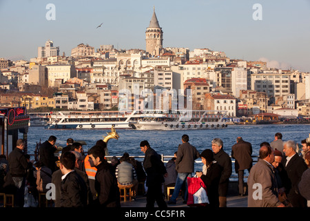 View across Bosphorus to Galata Tower, Beyoglu, Istanbul, Turkey. Photo:Jeff Gilbert Stock Photo