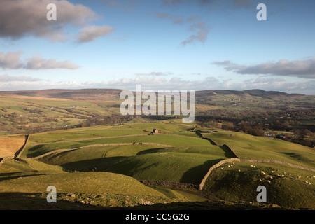The View from the Ancient Hilltop Tumulus of Kirkcarrion Across the Tees Valley Towards Eggleston Common Teesdale County Durham Stock Photo