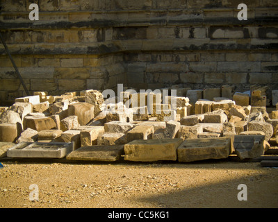 blocks of stone - raw material for stone masons at York Minster, York, UK. Stock Photo