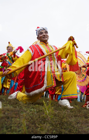 Man performing Hengshan Old Style Waist Drum Dance, Boluo Ancient Town, Yulin, Shaanxi , China Stock Photo