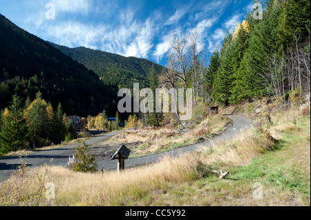 Selkirk Mountain Range and the abandoned Sandon Stock Photo