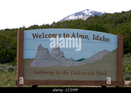 Welcome to Almo, Idaho road sign along Idaho State Highway 77. Stock Photo