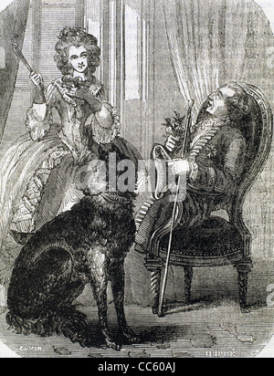 Louis XV (1710-1774). King of France (1715-1774) and Marie Jeanne Becu, Comtesse du Barry. Engraving of 1851. Stock Photo