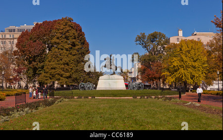 WASHINGTON, DC USA - Statue of President Andrew Jackson in center of Lafayette Park, also known as Lafayette Square. Stock Photo