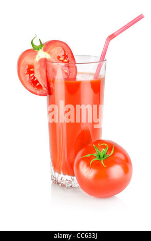 Tomato juice and tomato isolated on white background Stock Photo